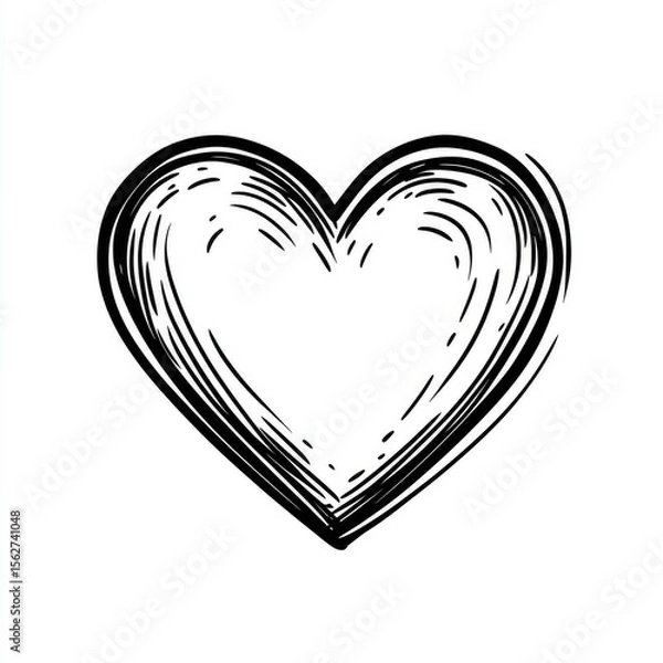Fototapeta Hand-drawn heart shape, outlined with textured, flowing lines