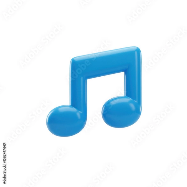 Fototapeta Bright blue 3d musical eighth note symbol isolated on transparent background