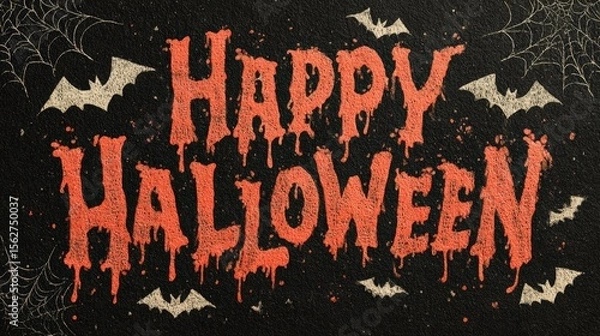 Fototapeta Happy Halloween Festive Design with Bat and Spiderweb Elements