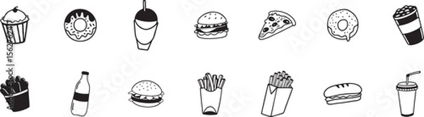 Fototapeta Fast Food Icon Set in Minimal Style