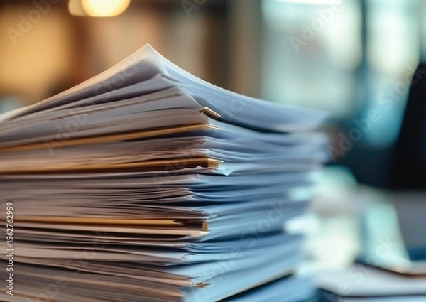 Fototapeta Stack of papers, documents piled high