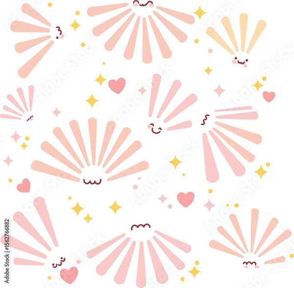 Fototapeta Floral pattern with colorful flowers, butterflies, and hearts, perfect for summer nature design or retro spring wallpaper