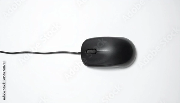 Fototapeta Black Wired Computer Mouse, Simple Design, Office Supplies, PC Accessory