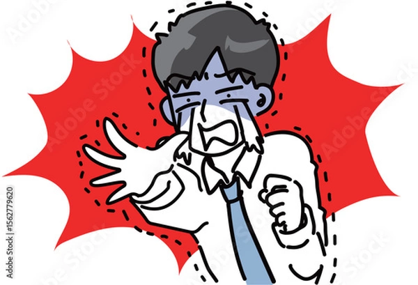 Obraz 手を伸ばして助けを呼ぶ大泣き若手男性会社員のベクターイラスト