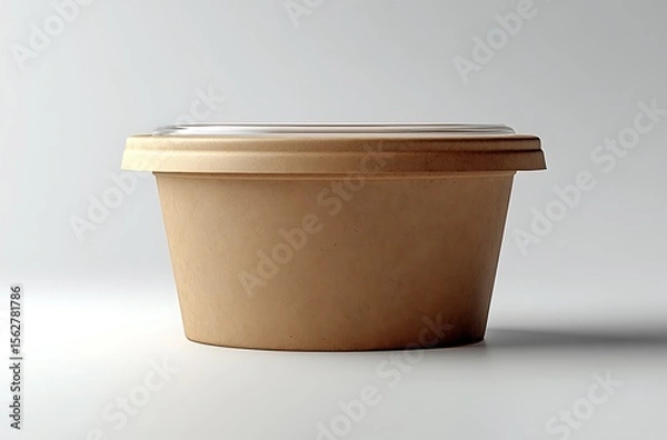 Obraz Round Brown Paper Takeout Container with Transparent Lid on Light Background

