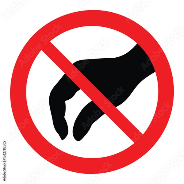 Fototapeta Do not touch, prohibition sign with black hand illustration. Isolated vector illustration.