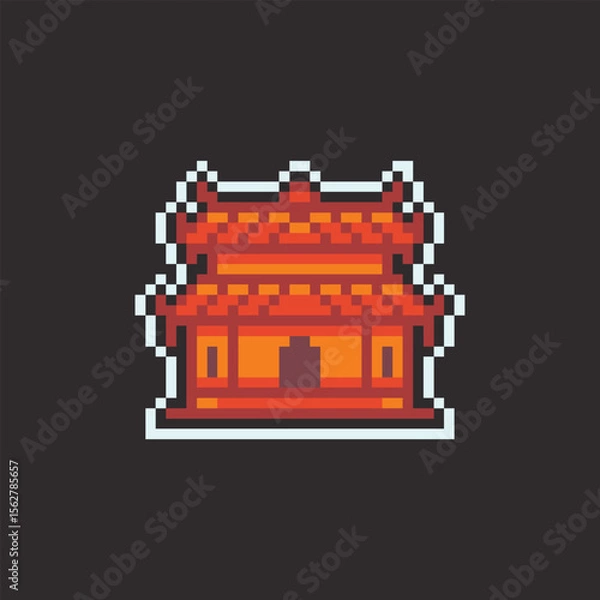 Fototapeta this is chinese architecture icon in pixel art with colorful color and black background this item good for presentations,stickers, icons, t shirt design,game asset,logo and your project.