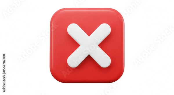 Fototapeta 3D Cancel or Close Icon with White Cross Isolated on Transparent PNG Background