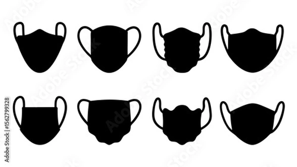 Fototapeta Set of face mask icons silhouette vector on tranparent background