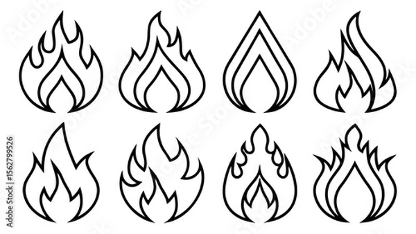 Fototapeta Fire flame line set icons in line art style collection
