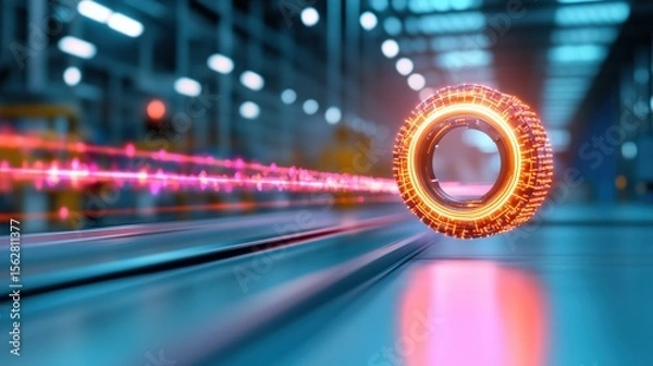 Obraz Futuristic glowing ring with data streaming in a high-tech environment