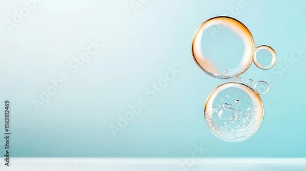 Obraz Transparent Soap Bubbles Floating Against a Soft Blue Background