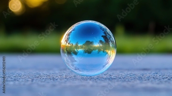 Obraz Reflective Bubble Capturing Nature's Beauty with Vibrant Colors