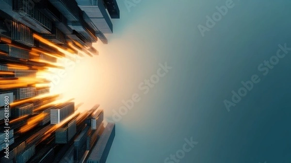 Obraz Futuristic City Skyline with Dynamic Light Effects at Dusk