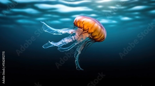 Obraz Majestic Jellyfish Illuminated in Serene Ocean Environment