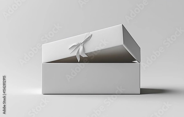 Obraz Minimalist White Gift Box with Ribbon on Soft Gray Backdrop

