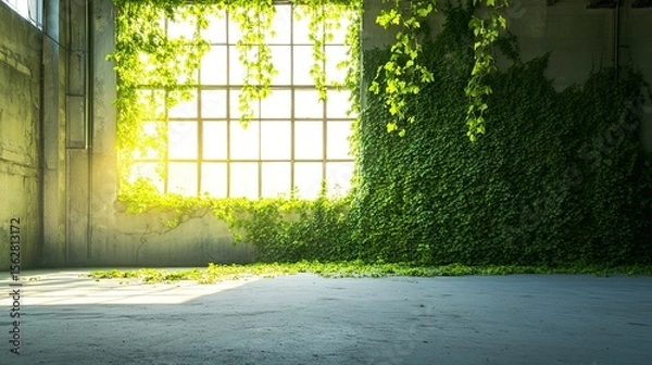 Obraz Lush Green Vines Illuminate an Abandoned Industrial Space