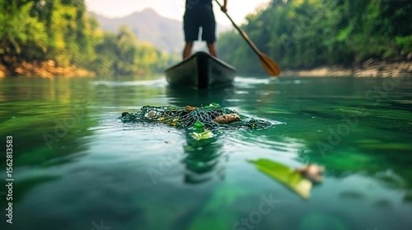 Obraz Calm Nature Scene with Kayaker on Serene Water Reflections