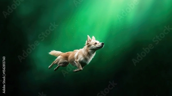 Obraz Dog Swimming Underwater with Lush Green Background and Sunlight