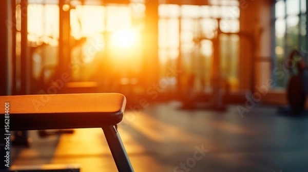 Obraz Sunlit Gym Interior with Empty Workout Bench and Warm Atmosphere