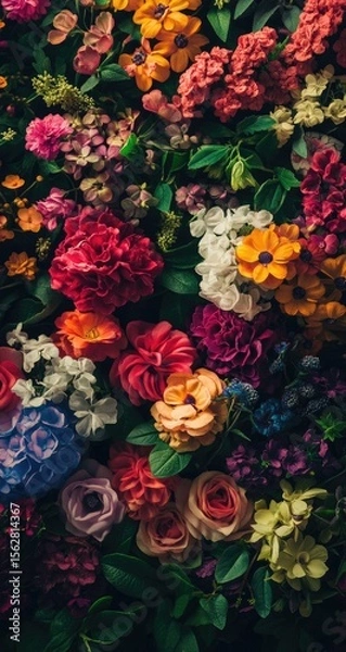 Obraz Vibrant floral arrangement, densely packed with colorful blooms