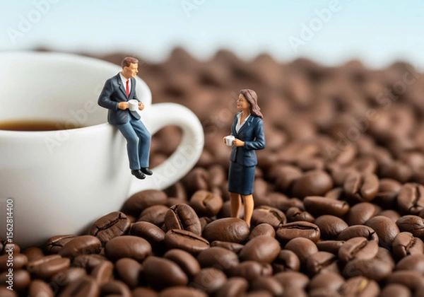 Obraz Miniature figures work from home, The power of coffee