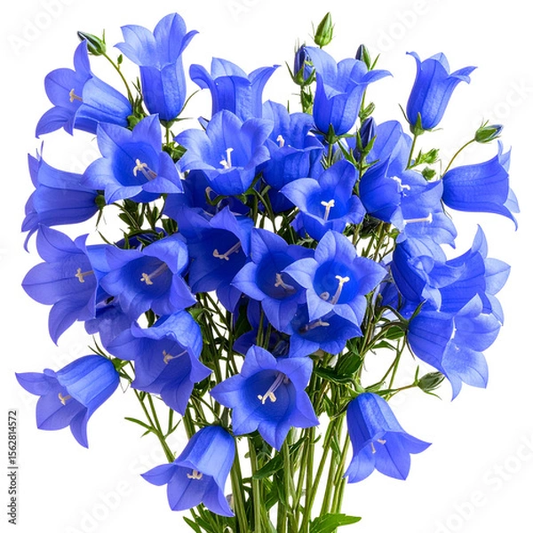 Fototapeta Cluster of Blue Bellflowers in Bloom, isolated on a transparent background PNG