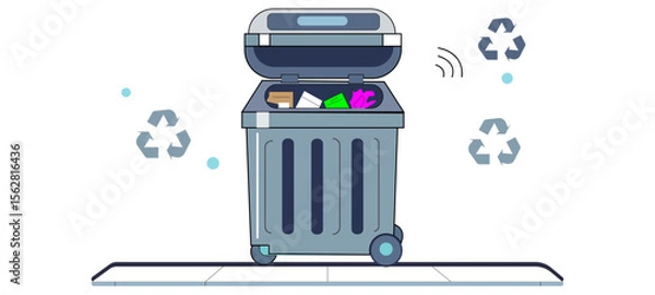 Fototapeta AI-Powered Trash Sorting & Fill-Level Sensor Icons – Urban Waste in Clean Line Art Vector 3d render of a recycling symbol