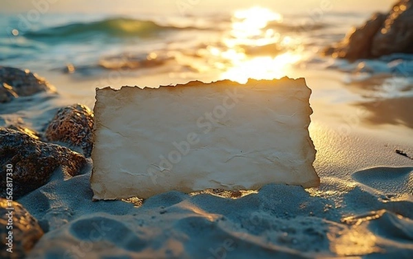 Obraz Ancient Parchment on Coastal Rocks at Sunset


