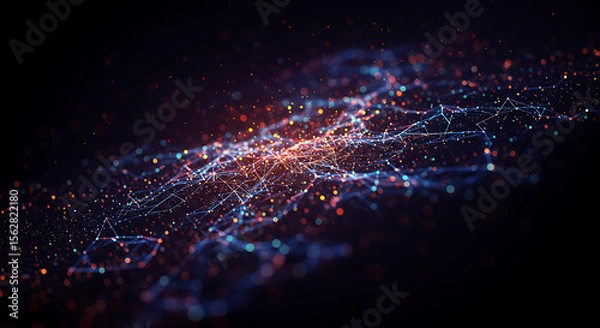 Obraz Futuristic Data Network with Glowing Particles - Abstract Digital Connectivity & Big Data Background

