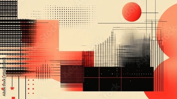 Fototapeta Geometric Composition with Circles, Lines and Dots in a Minimalist Style