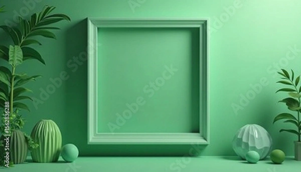 Obraz empty room with green grass and window