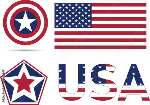 Fototapeta Patriotic USA graphic with Captain America shield and star.
