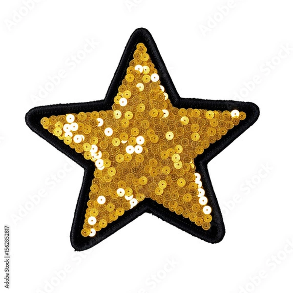 Fototapeta Golden Sequined Star Embroidered Patch Close up gold sequin