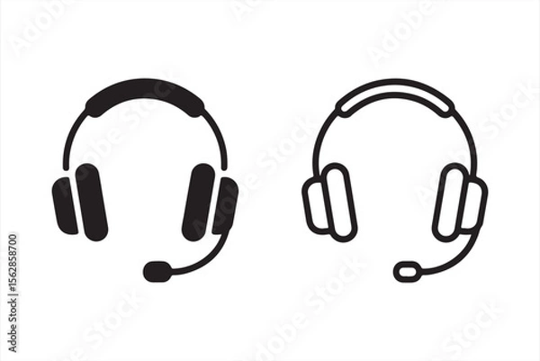 Fototapeta Black and White Icon of Headset with Microphone, Clean and Simple Communication Symbol