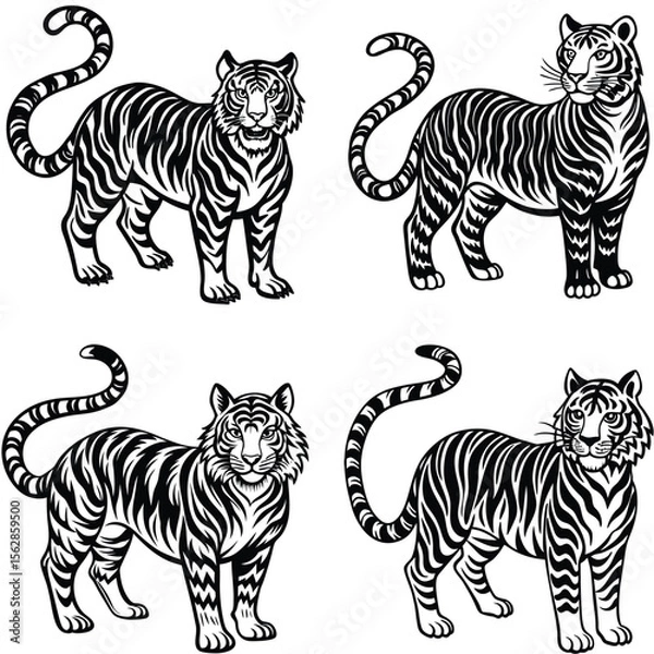 Fototapeta Tiger Vector Silhouette Bundle Collection.