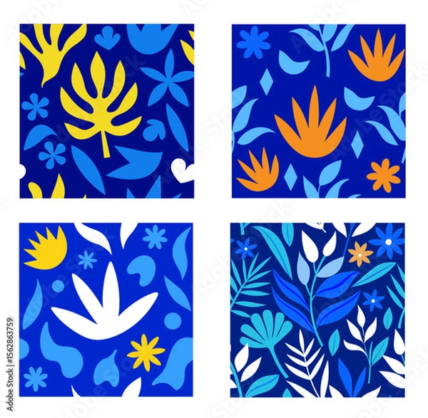 Obraz Blue Matisse plants seamless pattern. vector illustration