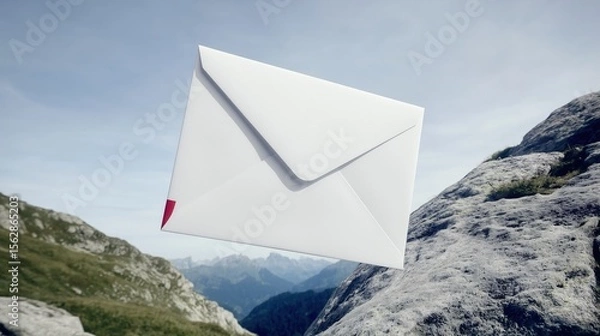 Fototapeta Business email caught you on vacation. Mail delivery to mountainous areas. Friendly e-mail from colleagues