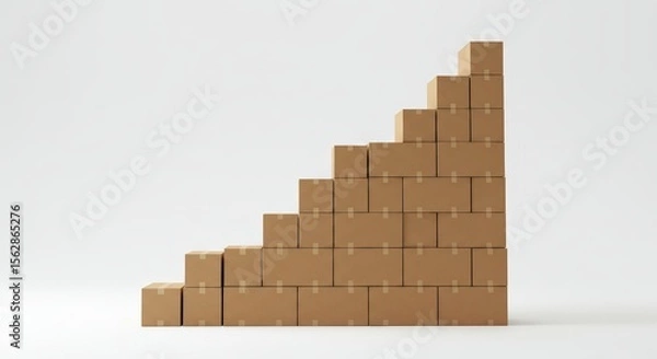 Obraz Ascending boxes: A staircase of stacked cardboard against a clean white background.