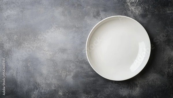 Fototapeta Empty white plate on a gray textured surface
