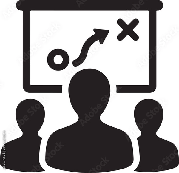 Fototapeta Silhouette vector of boardroom with plan chart icon representing business meetings, strategy, and project planning.