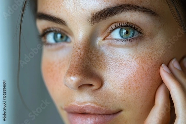 Fototapeta Close-up of a woman using skin care serum in her daily routine, applying nourishing products for glowing skin, Generative AI