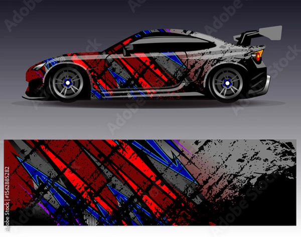 Obraz Car wrap design vector. Graphic abstract stripe racing background designs for vehicle, rally, race, adventure and car racing livery
