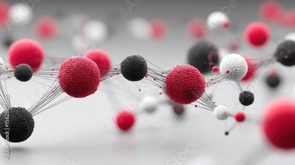 Obraz Molecular model featuring red and white spheres representing risk assessment in blockchain financial sentiment analysis