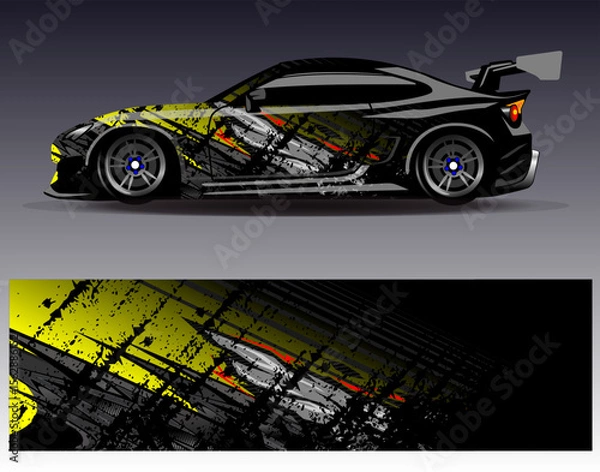 Obraz Car wrap design vector. Graphic abstract stripe racing background designs for vehicle, rally, race, adventure and car racing livery