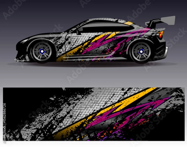 Obraz Car wrap design vector. Graphic abstract stripe racing background designs for vehicle, rally, race, adventure and car racing livery