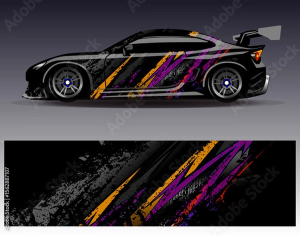Obraz Car wrap design vector. Graphic abstract stripe racing background designs for vehicle, rally, race, adventure and car racing livery