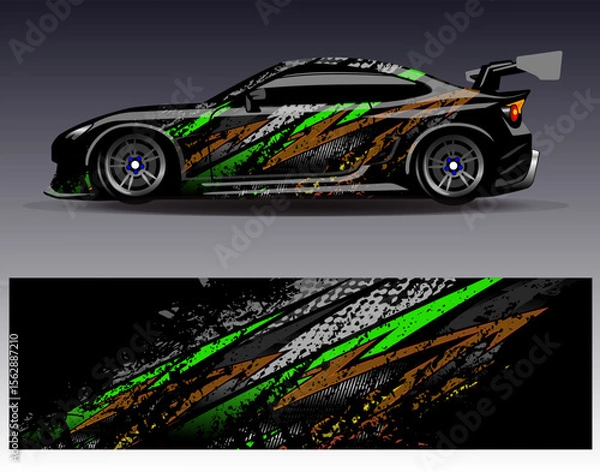 Obraz Car wrap design vector. Graphic abstract stripe racing background designs for vehicle, rally, race, adventure and car racing livery