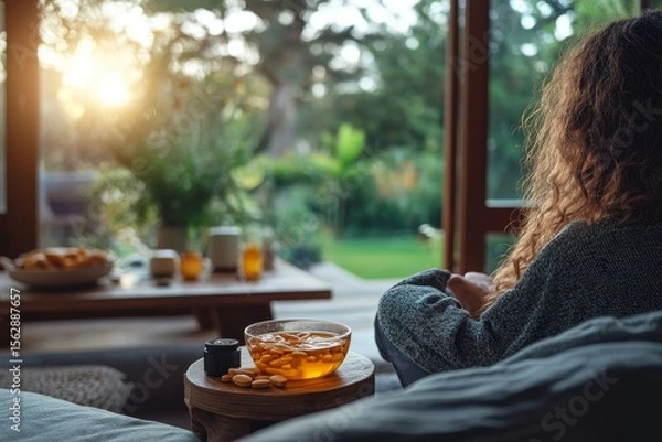 Obraz Cultivating wellness: A person takes fish oil supplements as part of a healthy routine for vitality and optimal health, Generative AI