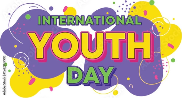 Fototapeta International youth day text with colorful abstract shapes background